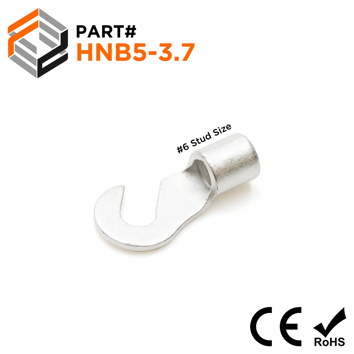 HNB5-3.7 - 12 to 10 AWG Non Insulated Hook Terminals, #6 Stud, UL Recognized, 100 Pieces