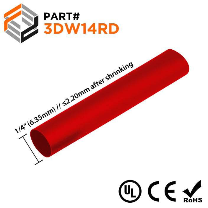 3DW14RD - Double Wall Heat Shrink Tubing - 1/4" - 3:1 Shrink Ratio - 4 Foot Strip / Red