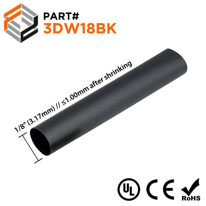 3DW18BK - Double Wall Heat Shrink Tubing - 1/8" - 3:1 Shrink Ratio - 4 Foot Strip / Black