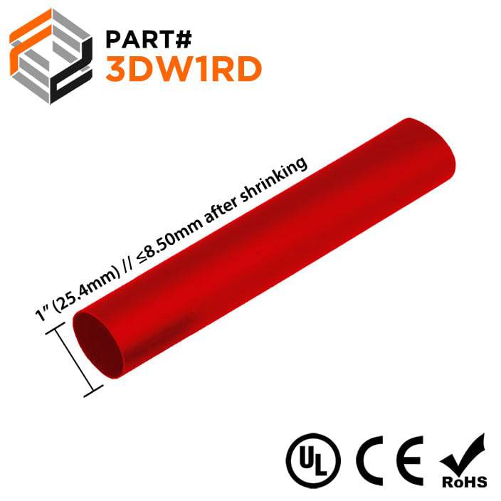 3DW1RD 1" Double Wall Heat Shrink Tubing, 3:1 Shrink Ratio, Color: Red, 4ft Strip