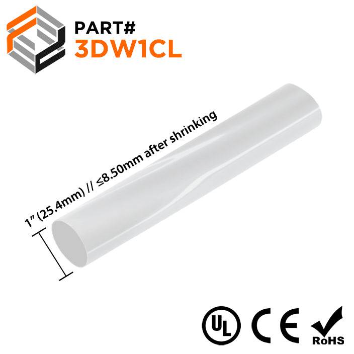3DW1CL 1" Double Wall Heat Shrink Tubing, 3:1 Shrink Ratio, Color: Clear, 4ft Strip