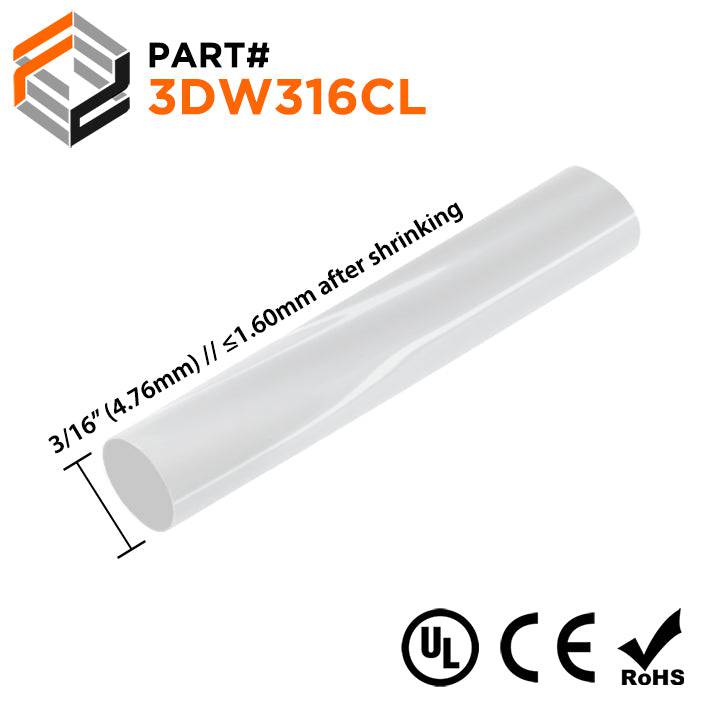 3DW316CL - Double Wall Heat Shrink Tubing - 3/16" - 3:1 Shrink Ratio - 4 Foot Strip / Clear
