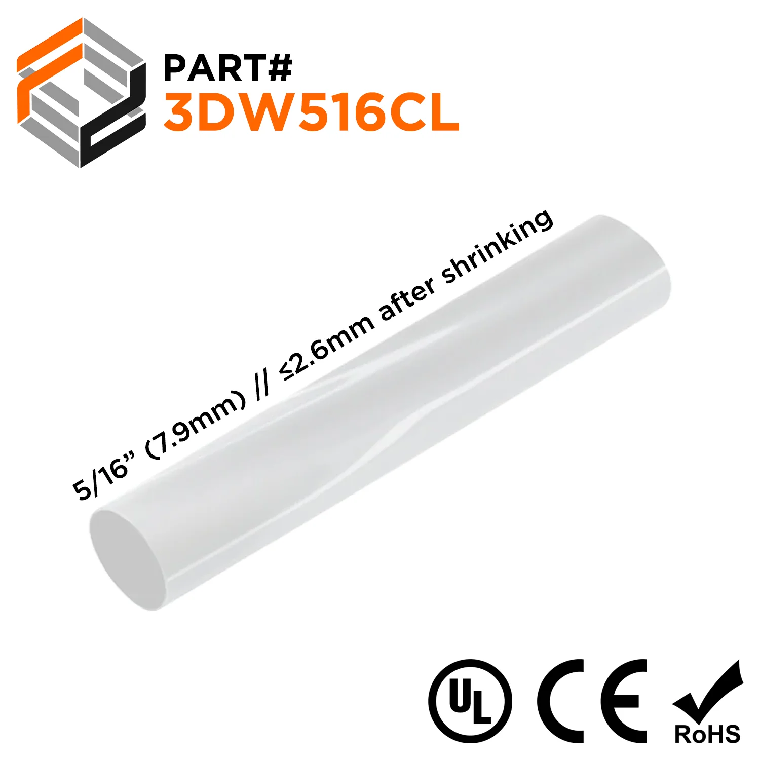3DW516CL - 5/16" Double Wall Heat Shrink Tubing, 3:1 Shrink Ratio, Clear, 4 Foot Strip