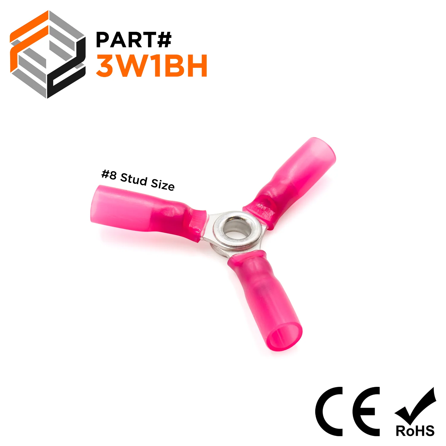 3W1BH - 22 to 16 AWG 3-Way Splice Connectors, #8 Stud, Heat Shrinkable Nylon, 10 Pieces