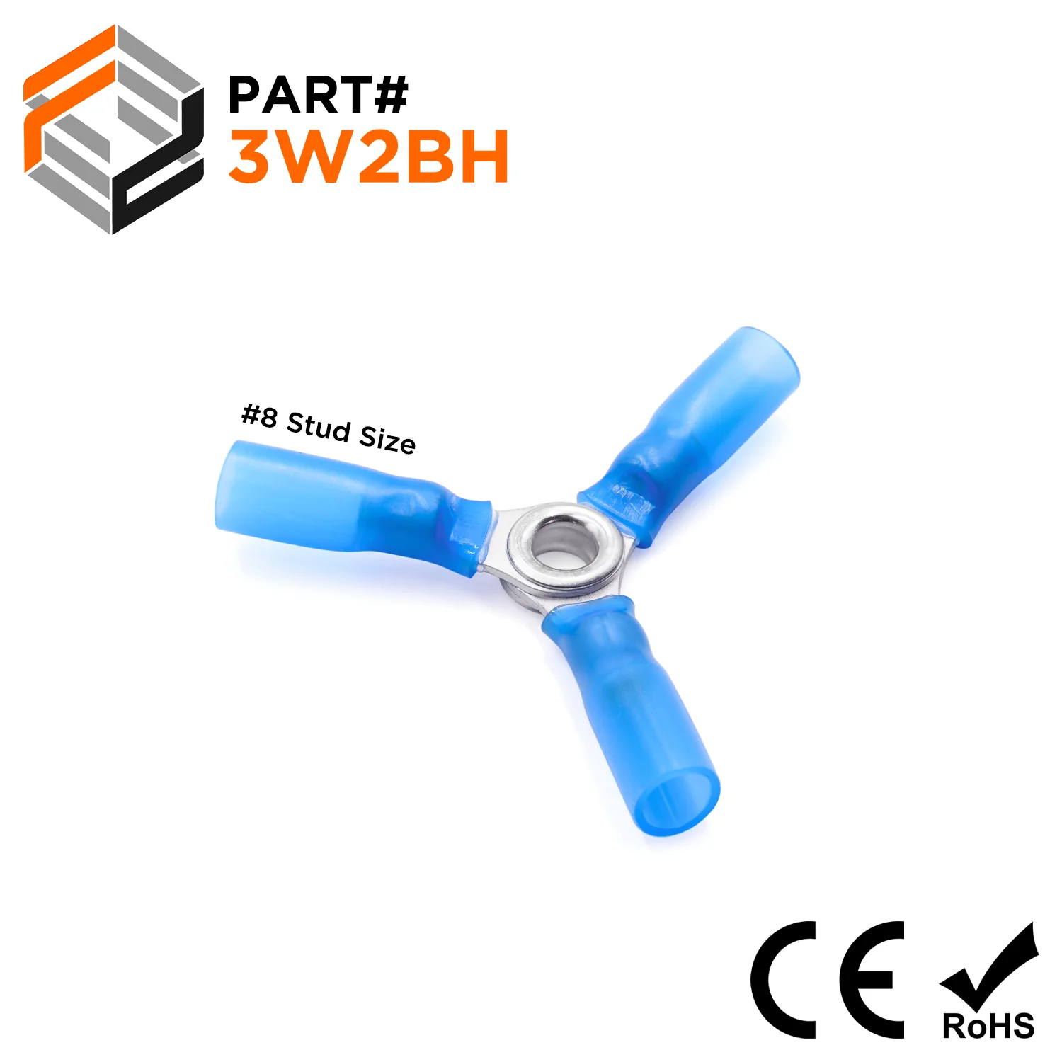 3W2BH - 16 to 14 AWG 3-Way Splice Connectors, #8 Stud, Heat Shrinkable Nylon, 10 Pieces
