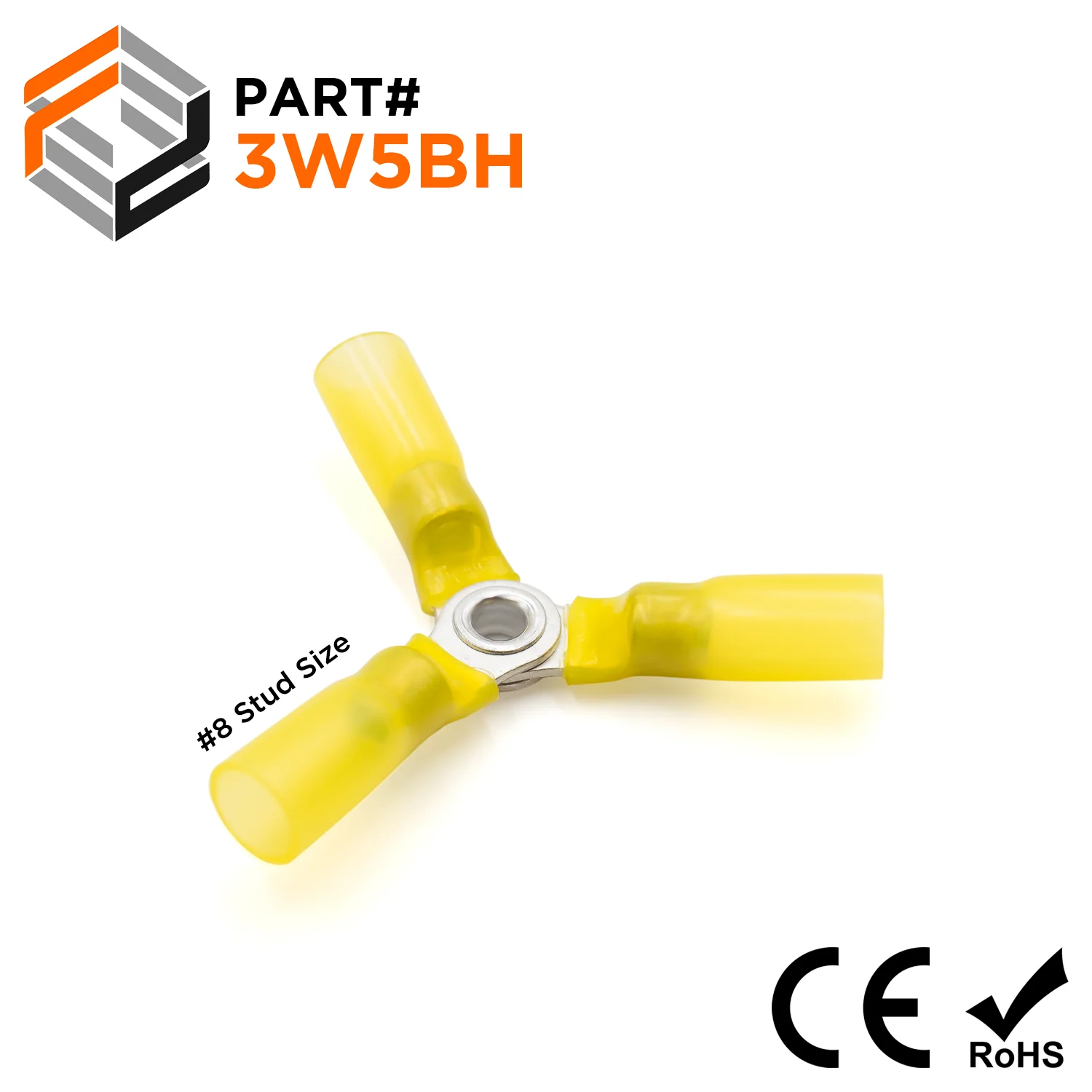 3W5BH - 12 to 10 AWG 3-Way Splice Connectors, #8 Stud, Heat Shrinkable Nylon, 10 Pieces