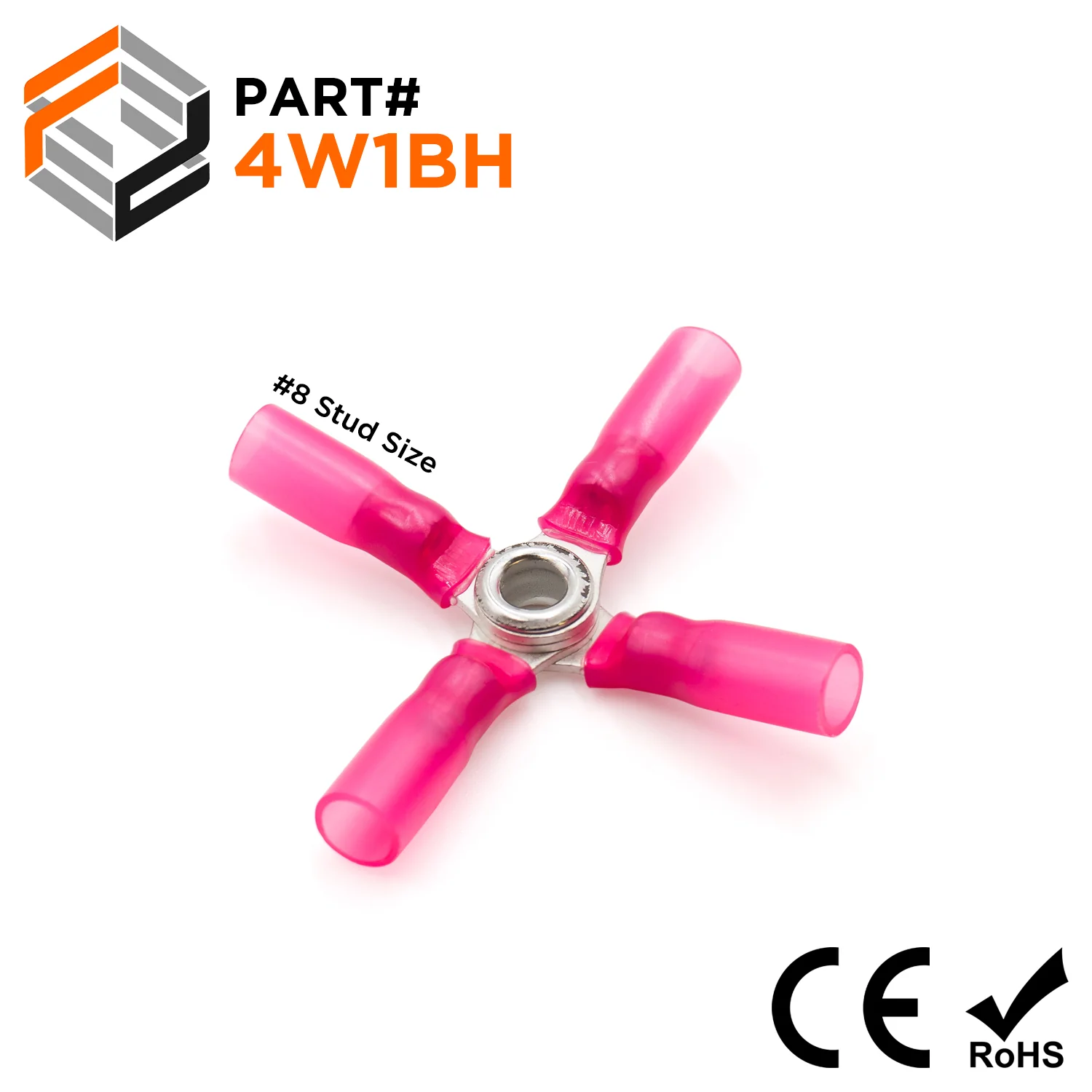 4W1BH - 22 to 16 AWG 4-Way Splice Connectors, #8 Stud, Heat Shrinkable Nylon, 10 Pieces