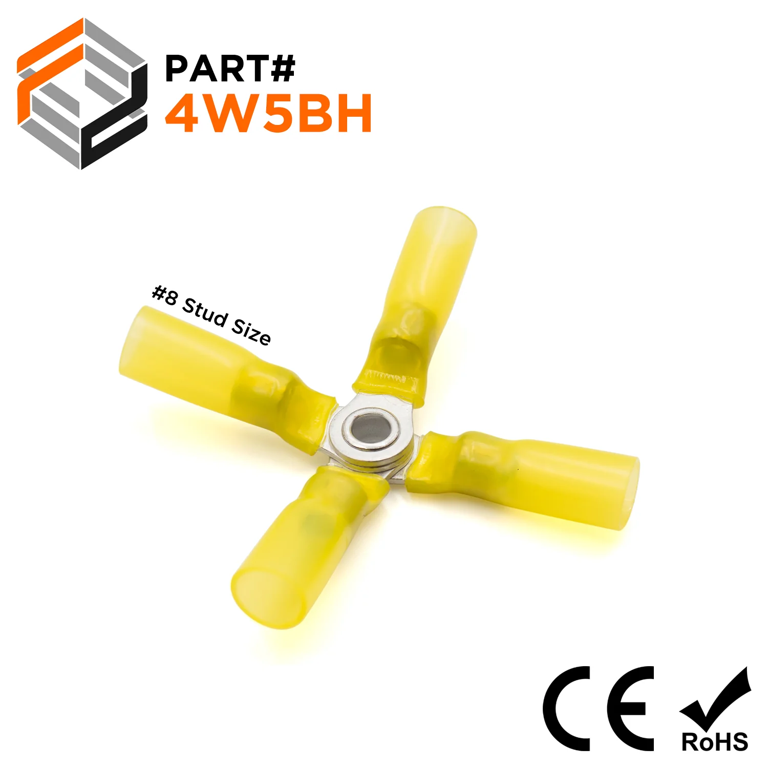 4W5BH - 12 to 10 AWG 4-Way Splice Connectors, #8 Stud, Heat Shrinkable Nylon, 10 Pieces