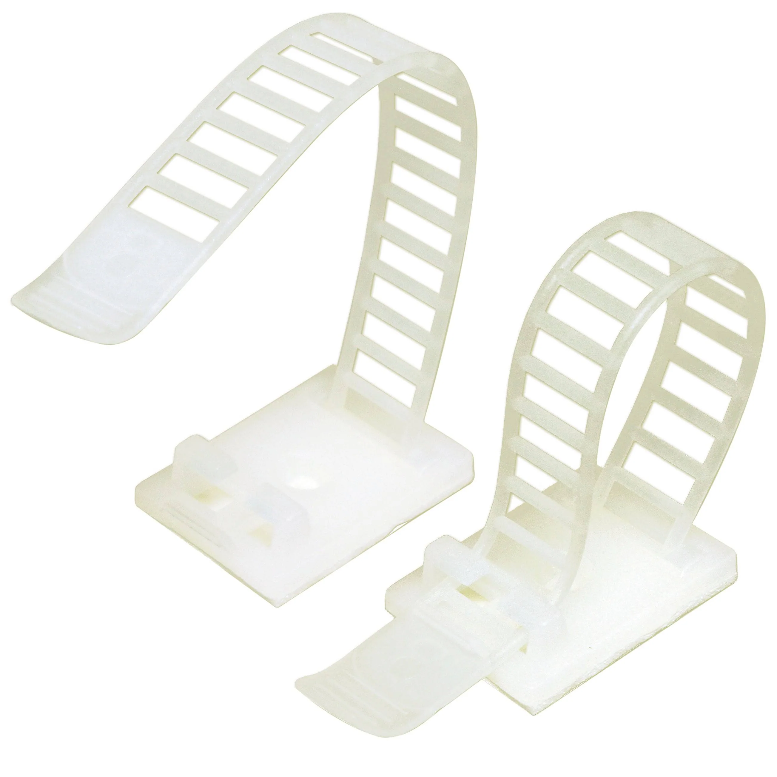 2-1/2 x 1/2" Nylon Adjustable Cable Clamps, Ladder Type, Self Adhesive, Natural, 100 Pieces - ACT-22