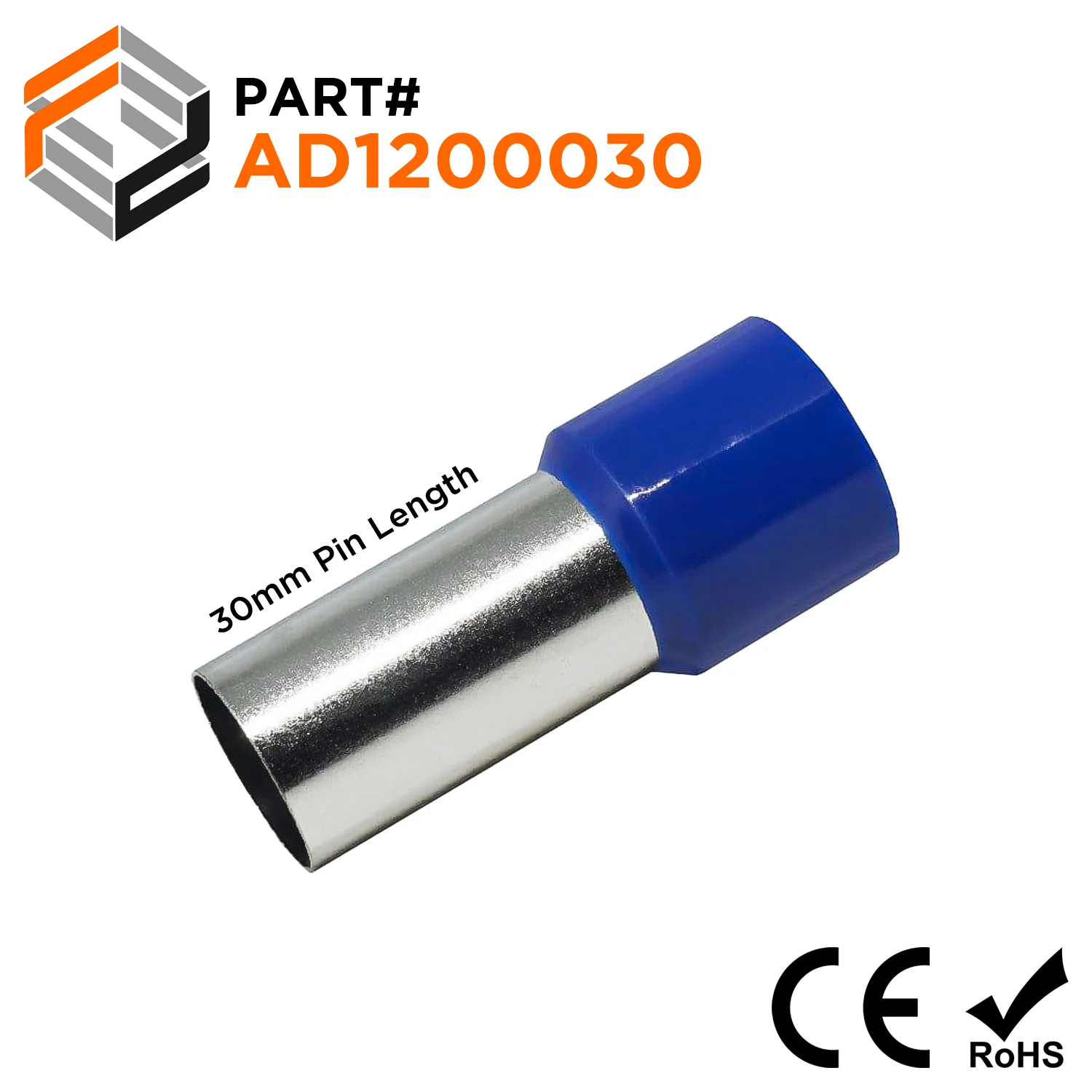 AD1200030 - 4/0 AWG Insulated Wire Ferrules, 30mm Pin, Blue, 25 Pieces