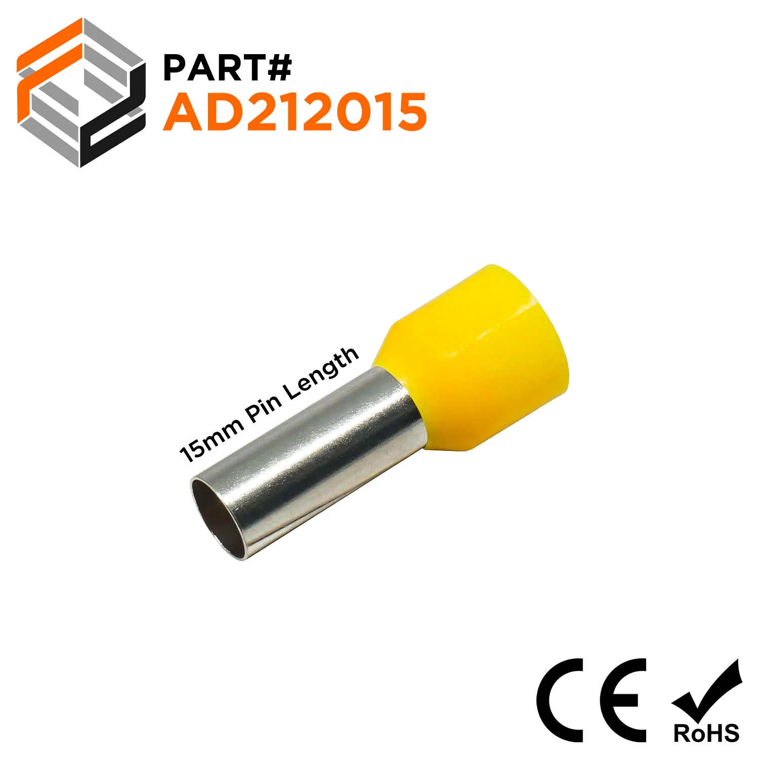 AD212015 - 4 AWG (Small Diameter) Insulated Wire Ferrules, 15mm Pin, Yellow, 100 Pieces
