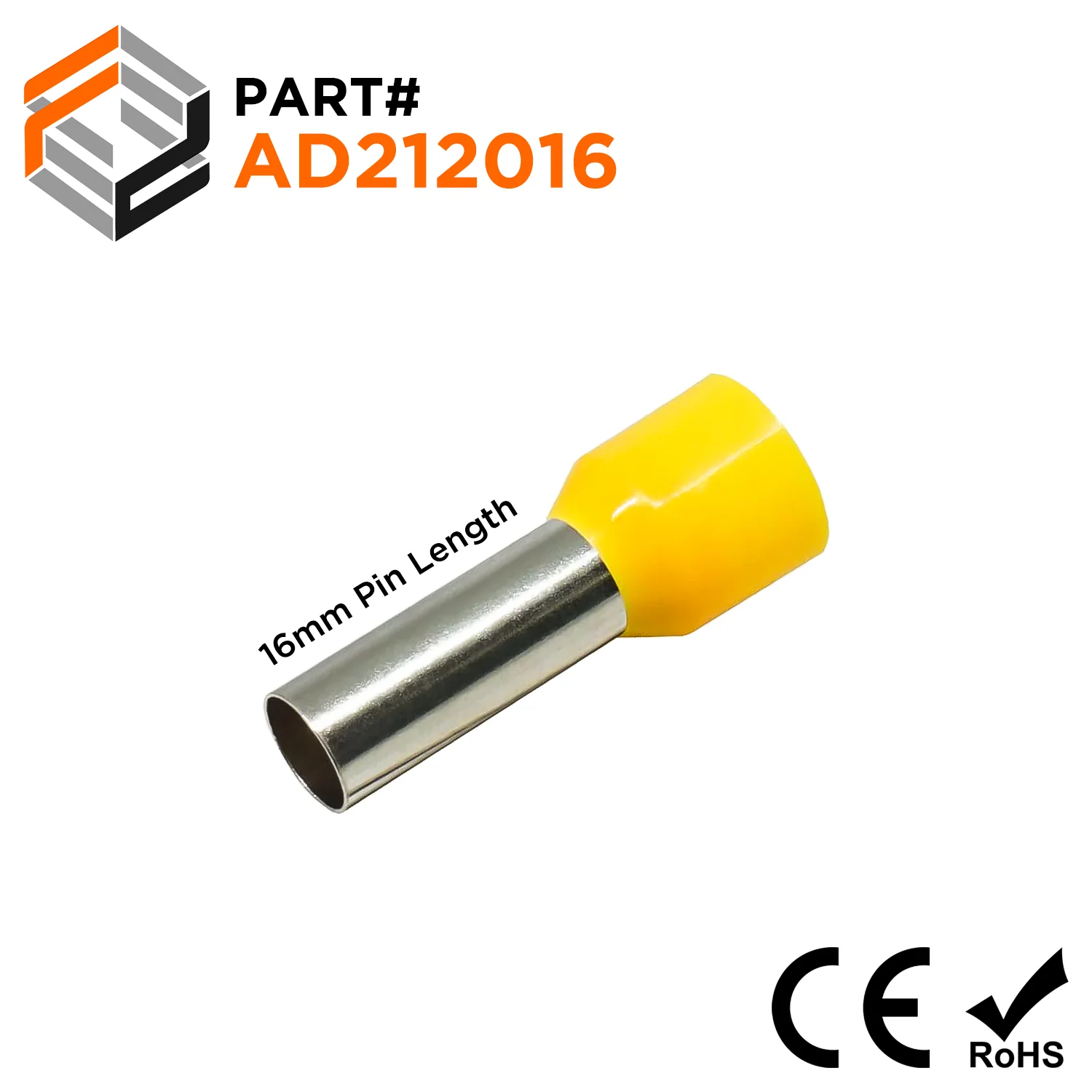 AD212016 - 4 AWG (Small Diameter) Insulated Wire Ferrules, 16mm Pin, Yellow, 100 Pieces