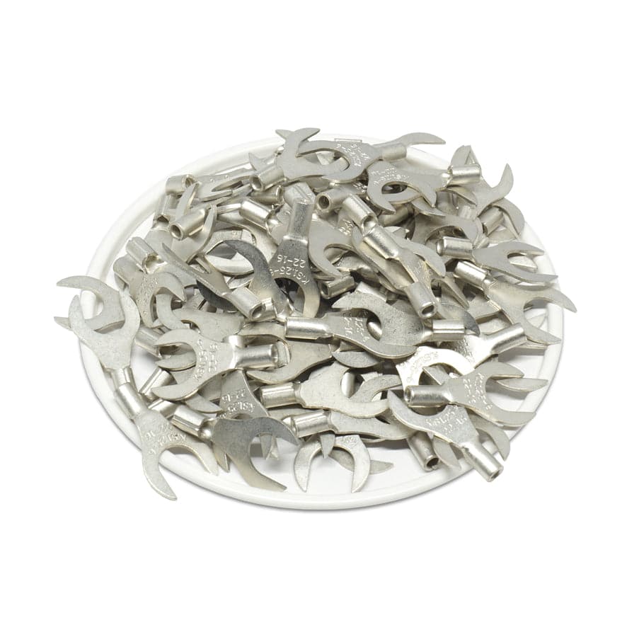 22-16 AWG Non Insulated Fork Terminals, 1/4" Stud, UL Approved, 100 Pieces - ANB1-6