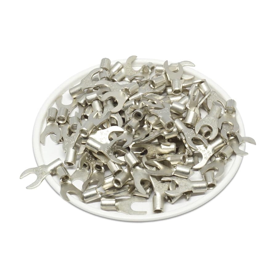 16-14 AWG Non Insulated Fork Terminals, #8 Stud, UL Approved, 100 Pieces - ANB2-4