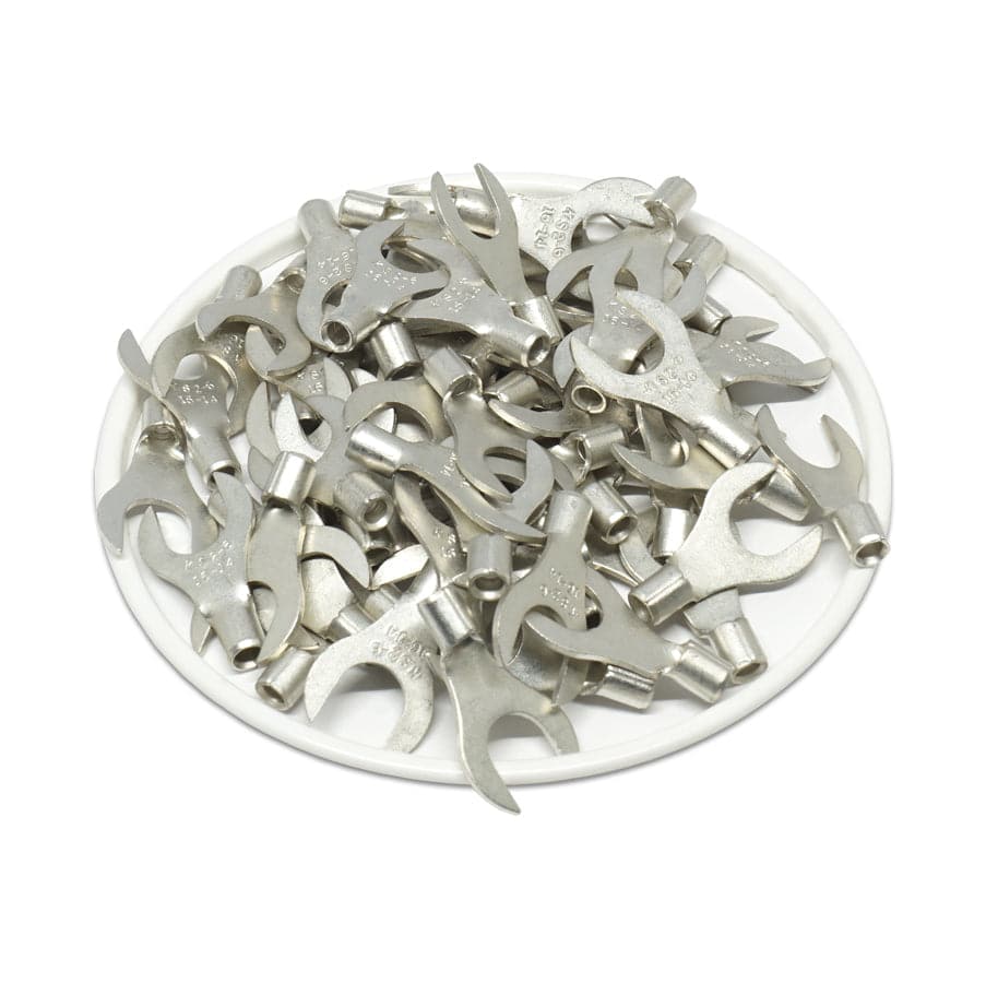 16-14 AWG Non Insulated Fork Terminals, 1/4" Stud, UL Approved, 100 Pieces - ANB2-6