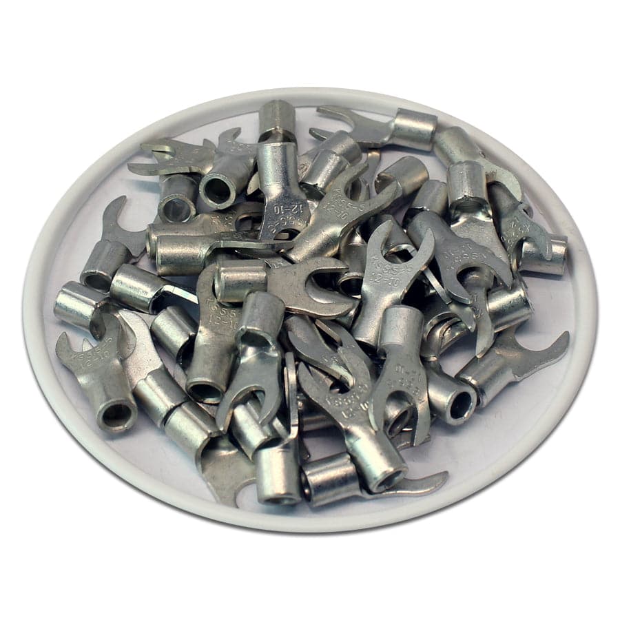 12-10 AWG Non Insulated Fork Terminals, #10 Stud, UL Approved, 50 Pieces - ANB5-5