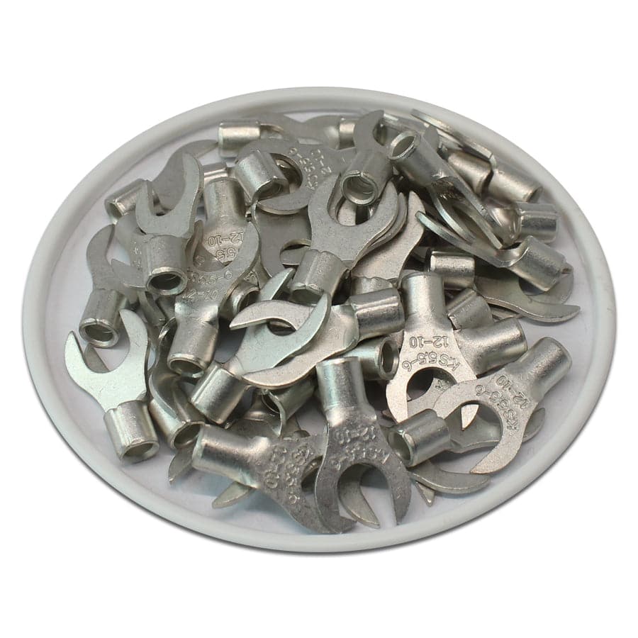12-10 AWG Non Insulated Fork Terminals, 1/4" Stud, UL Approved, 50 Pieces - ANB5-6