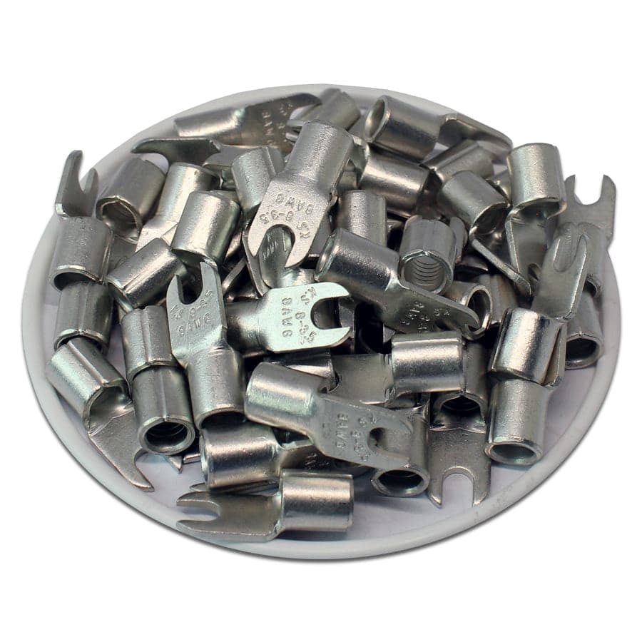 8 AWG Non Insulated Fork Terminals, #6 Stud, 50 Pieces - ANB8-37