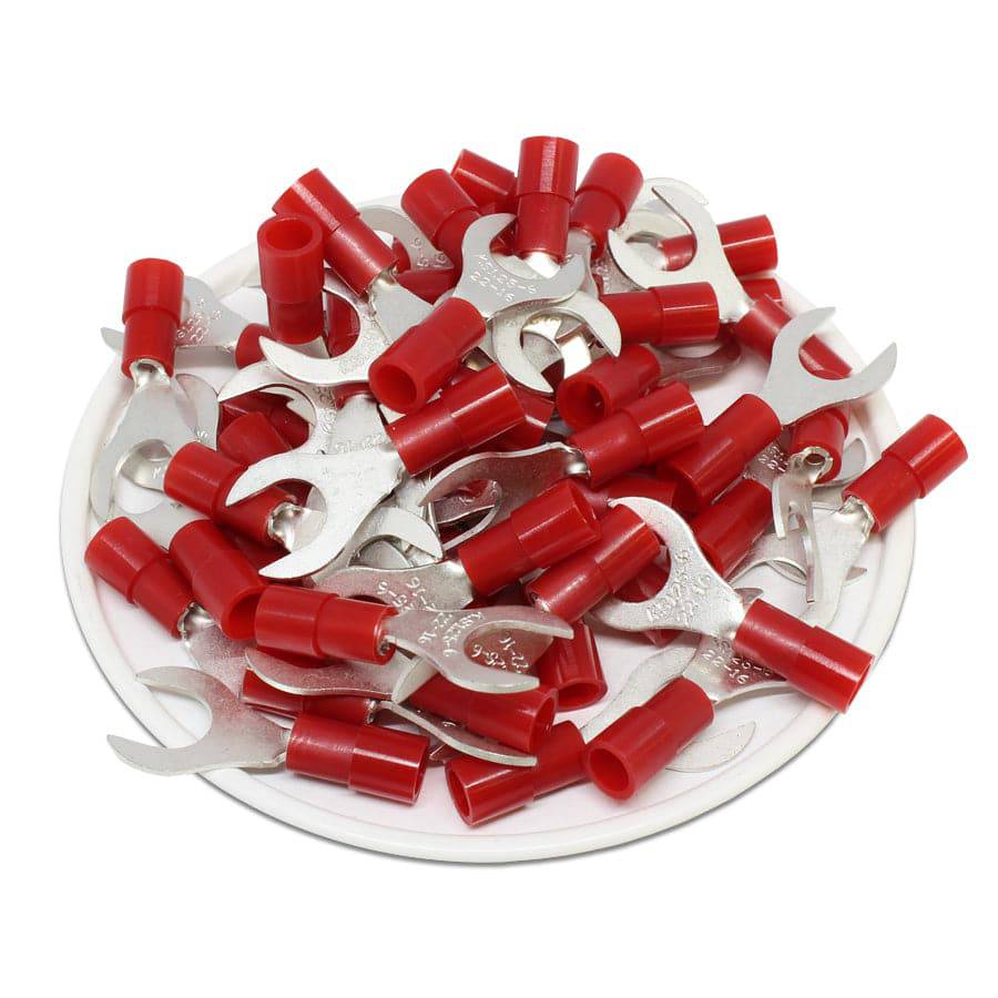 ANYB1-6 - Nylon Insulated Fork Terminal - 22-16 AWG - Red - 1/4" Stud