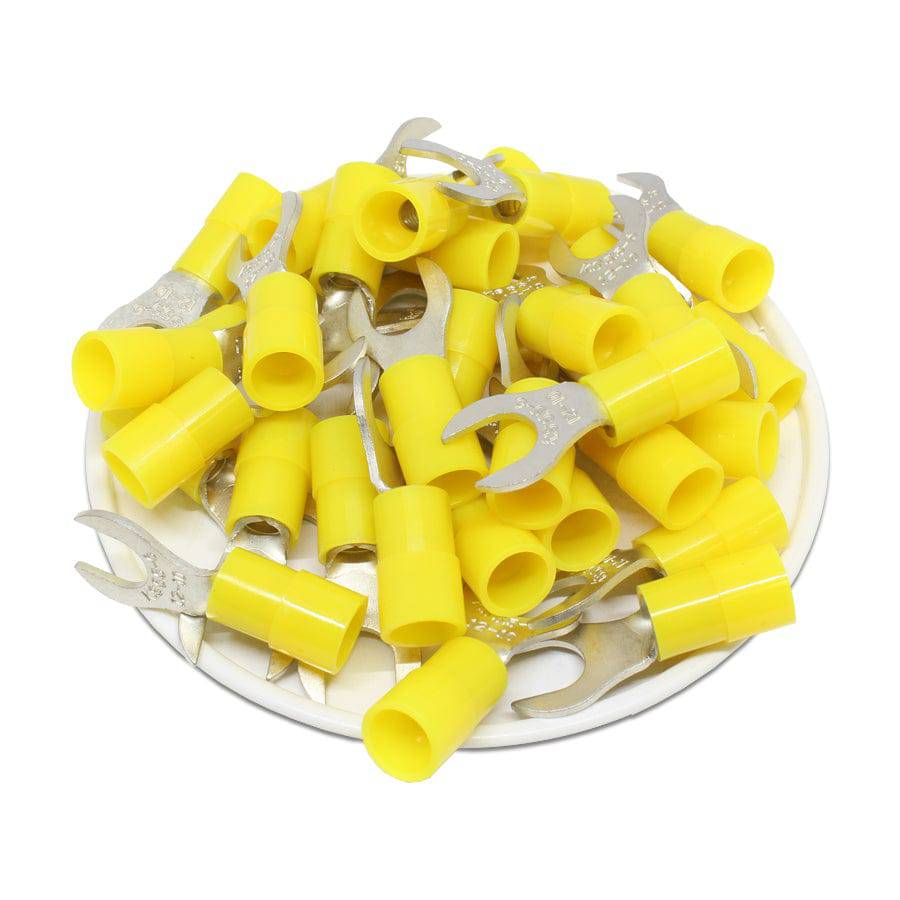 ANYB5-6 - Nylon Insulated Fork Terminals - 12-10 AWG - Yellow - 1/4" Stud