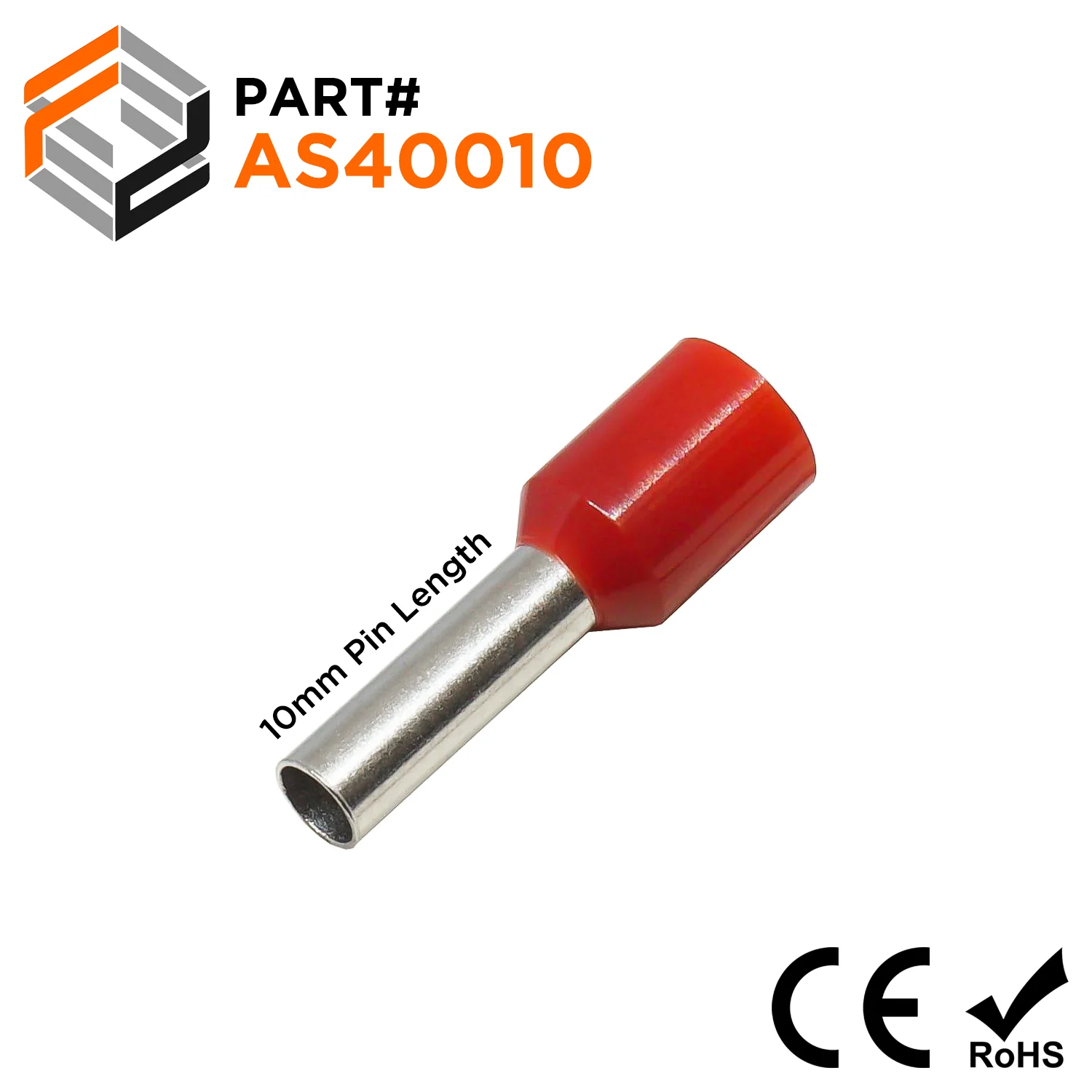 AS40010RD - 12 AWG Insulated Wire Ferrules, 10mm Pin, Red, 500 Pieces