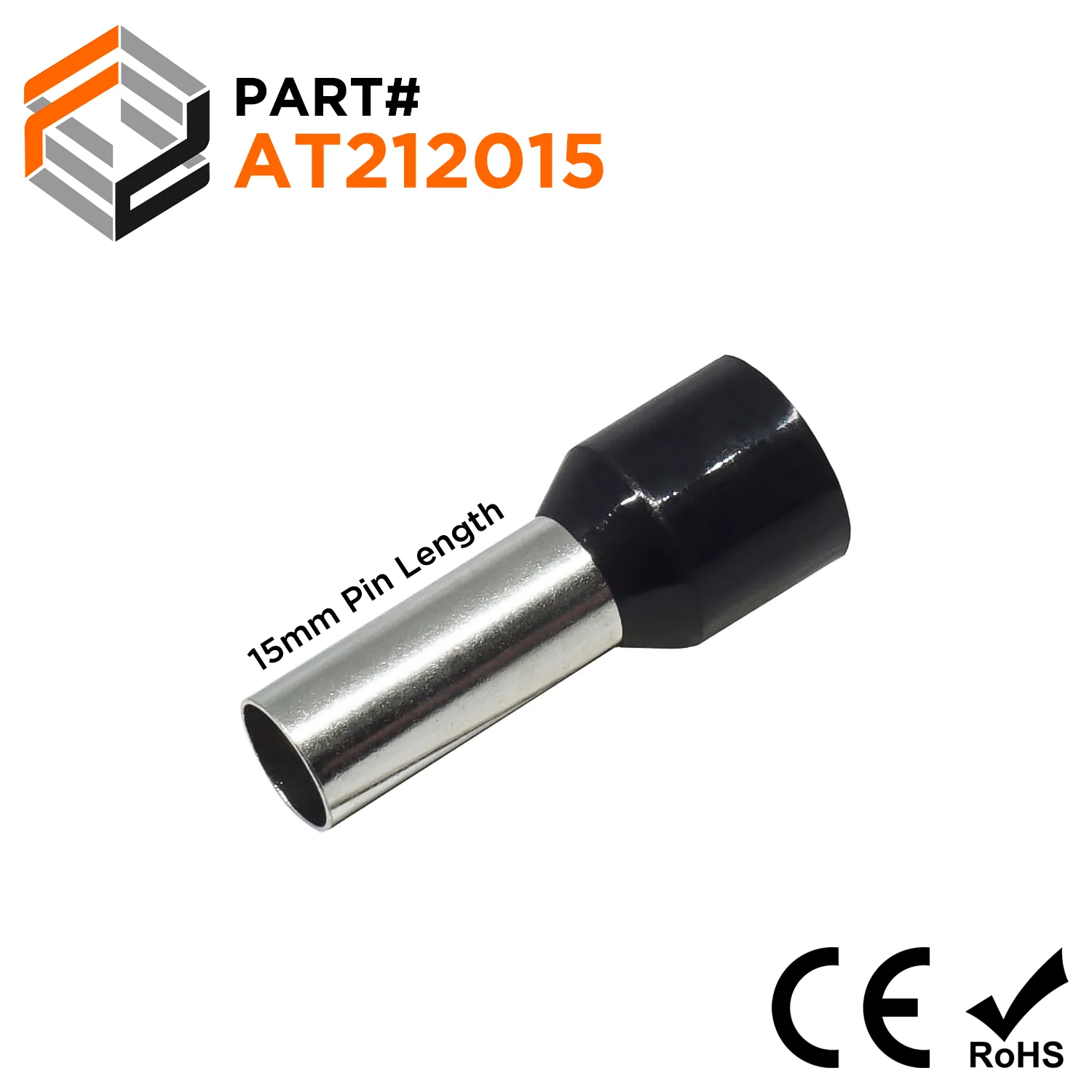 AT212015 - 4 AWG (Small Diameter) Insulated Wire Ferrules, 15mm Pin, Black, 100 Pieces