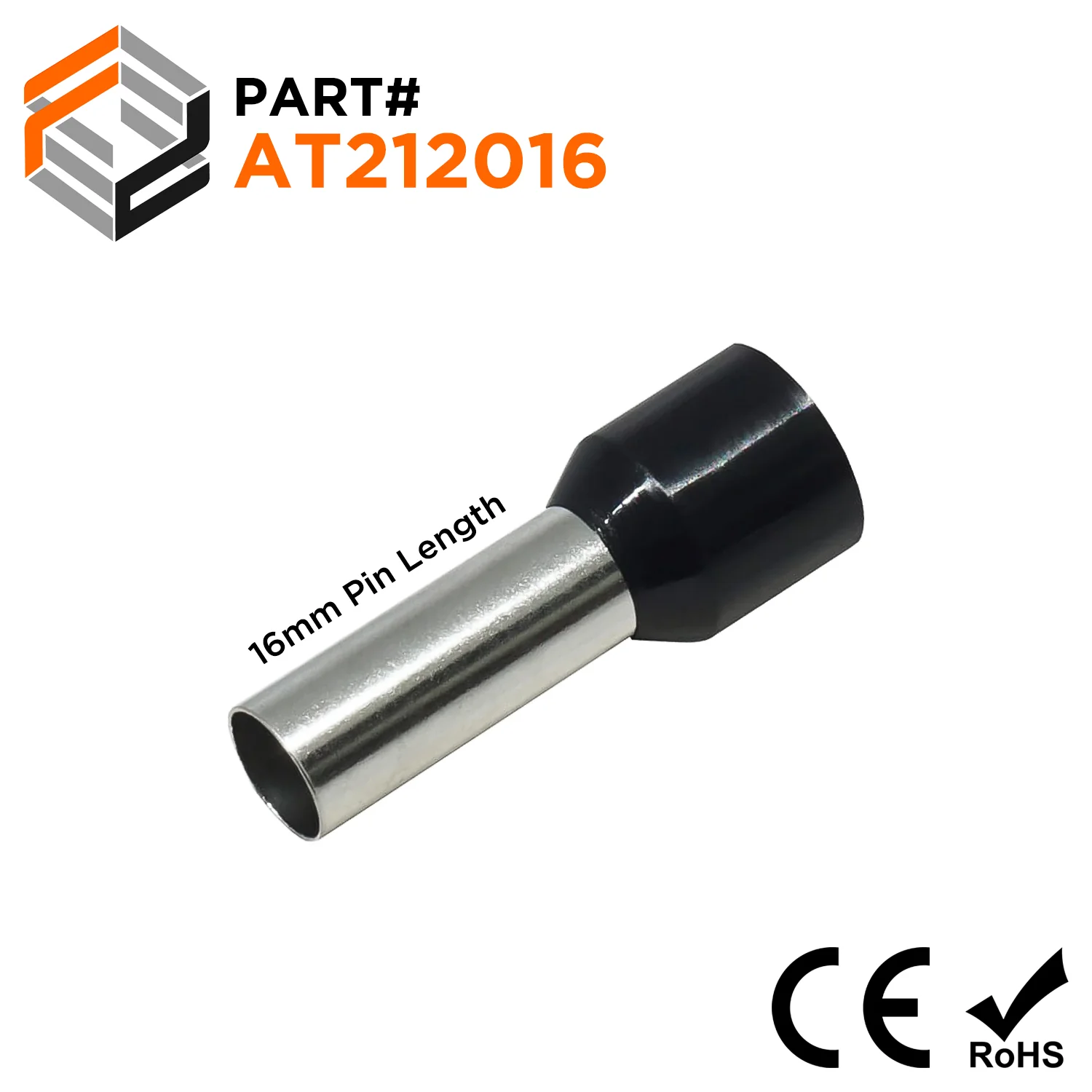 AT212016 - 4 AWG (Small Diameter) Insulated Wire Ferrules, 16mm Pin, Black, 100 Pieces
