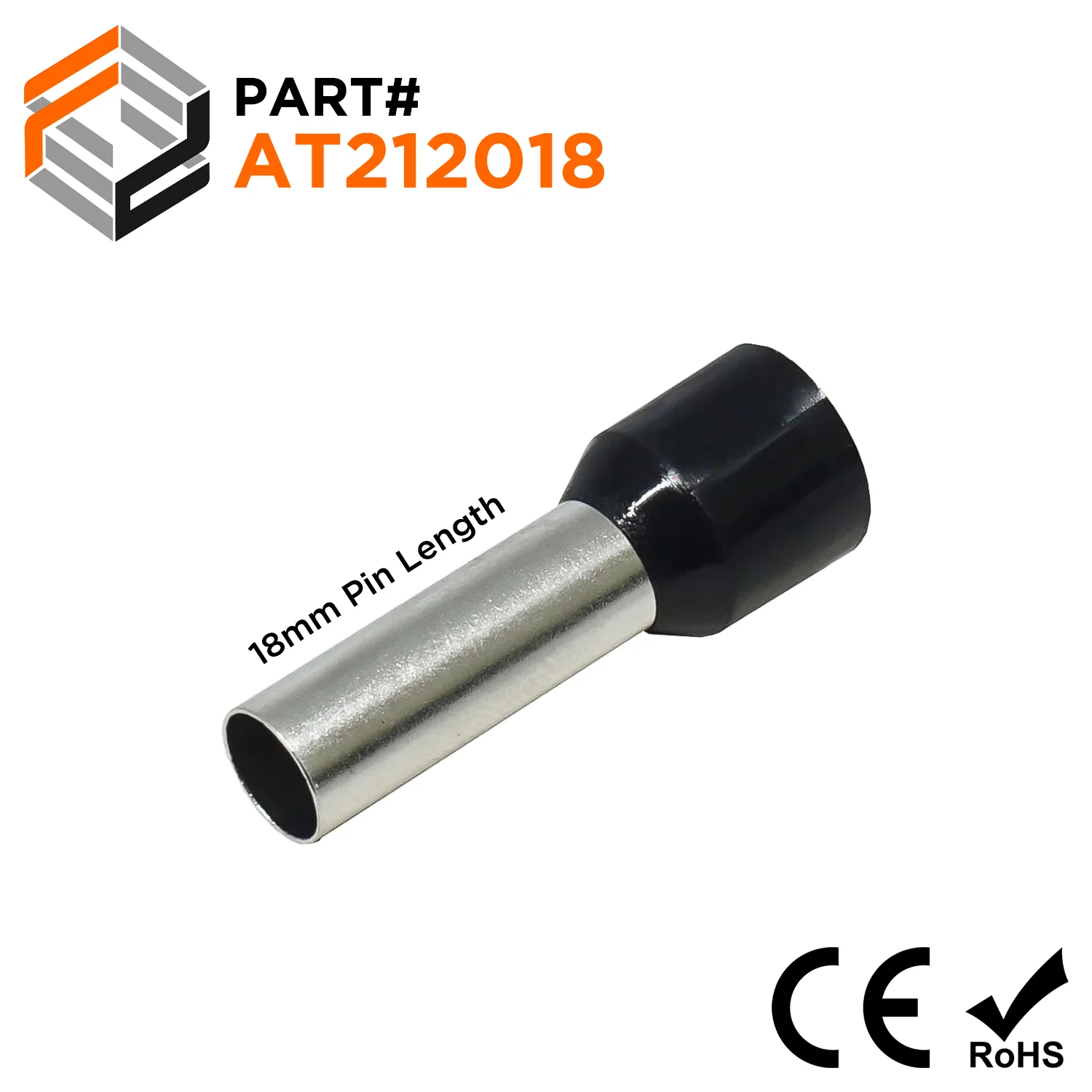 AT212018 - 4 AWG (Small Diameter) Insulated Wire Ferrules, 18mm Pin, Black, 100 Pieces