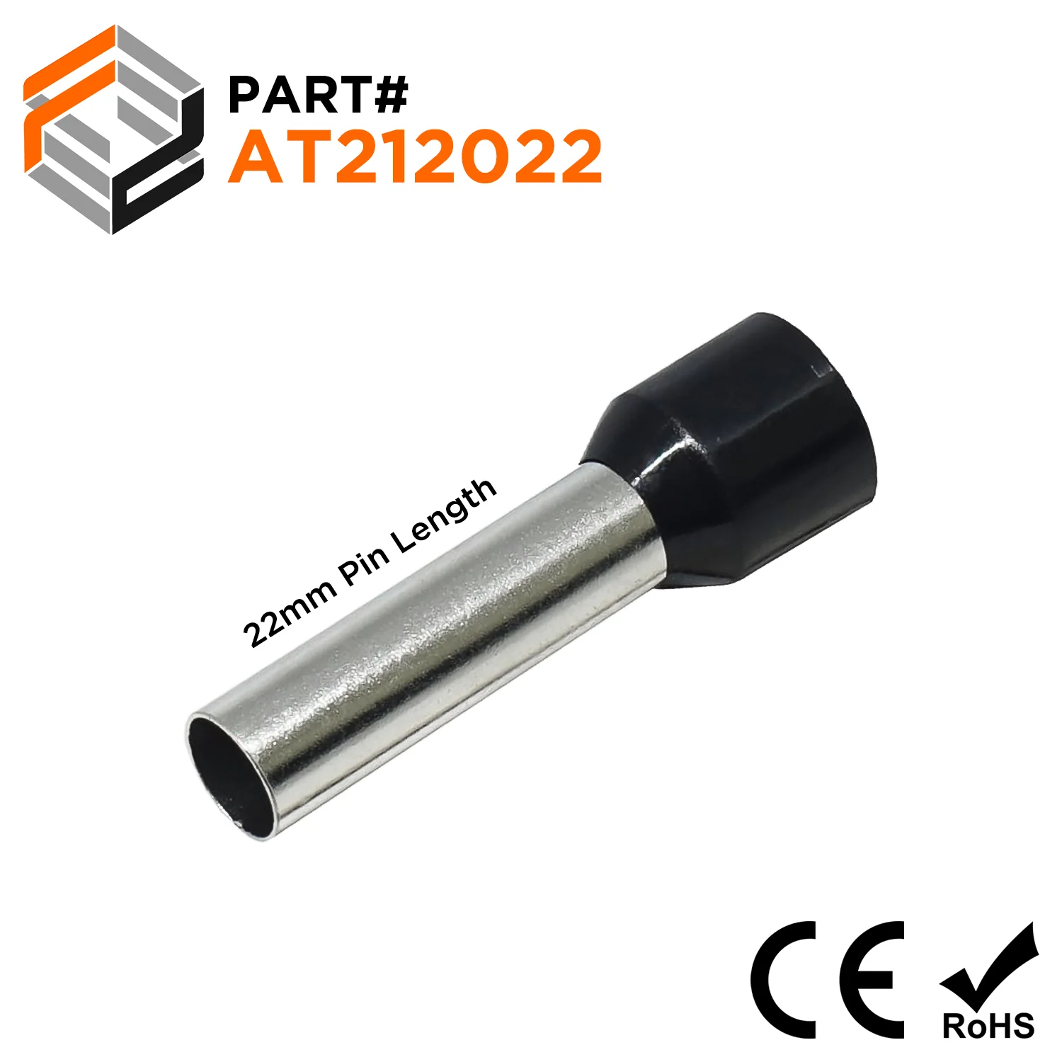 AT212022 - 4 AWG (Small Diameter) Insulated Wire Ferrules, 22mm Pin, Black, 100 Pieces