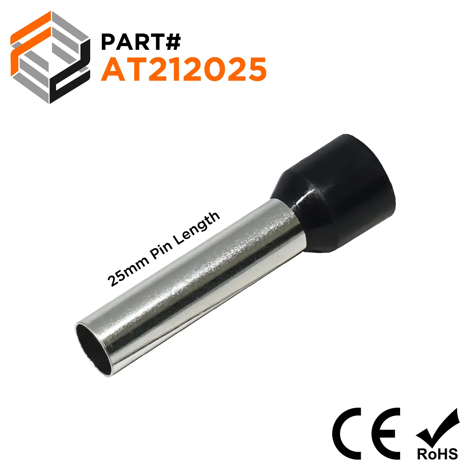 AT212025 - 4 AWG (Small Diameter) Insulated Wire Ferrules, 25mm Pin, Black, 100 Pieces