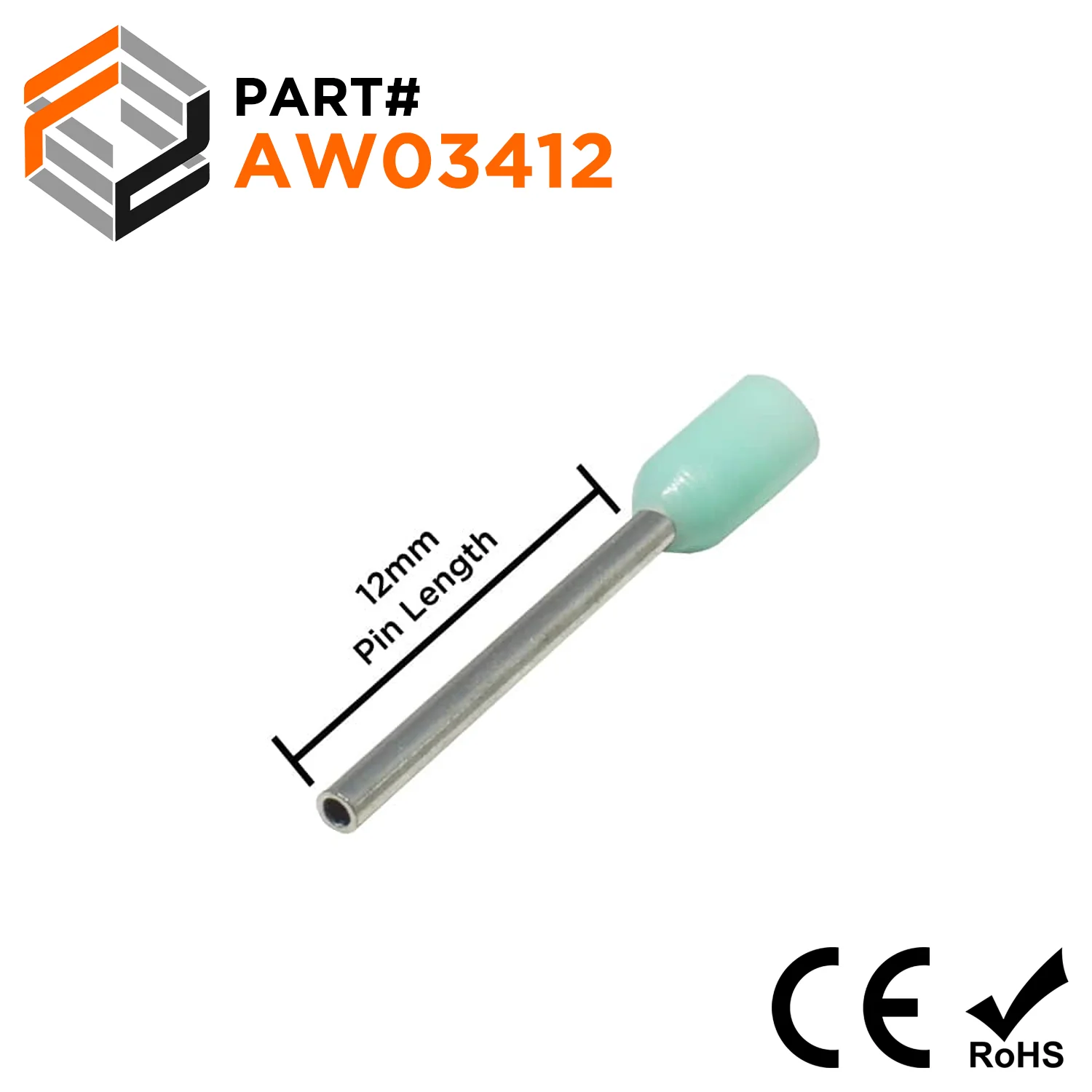 AW03412 - 22 & 24 AWG Insulated Wire Ferrules, 12mm Pin, Turquoise, 500 Pieces