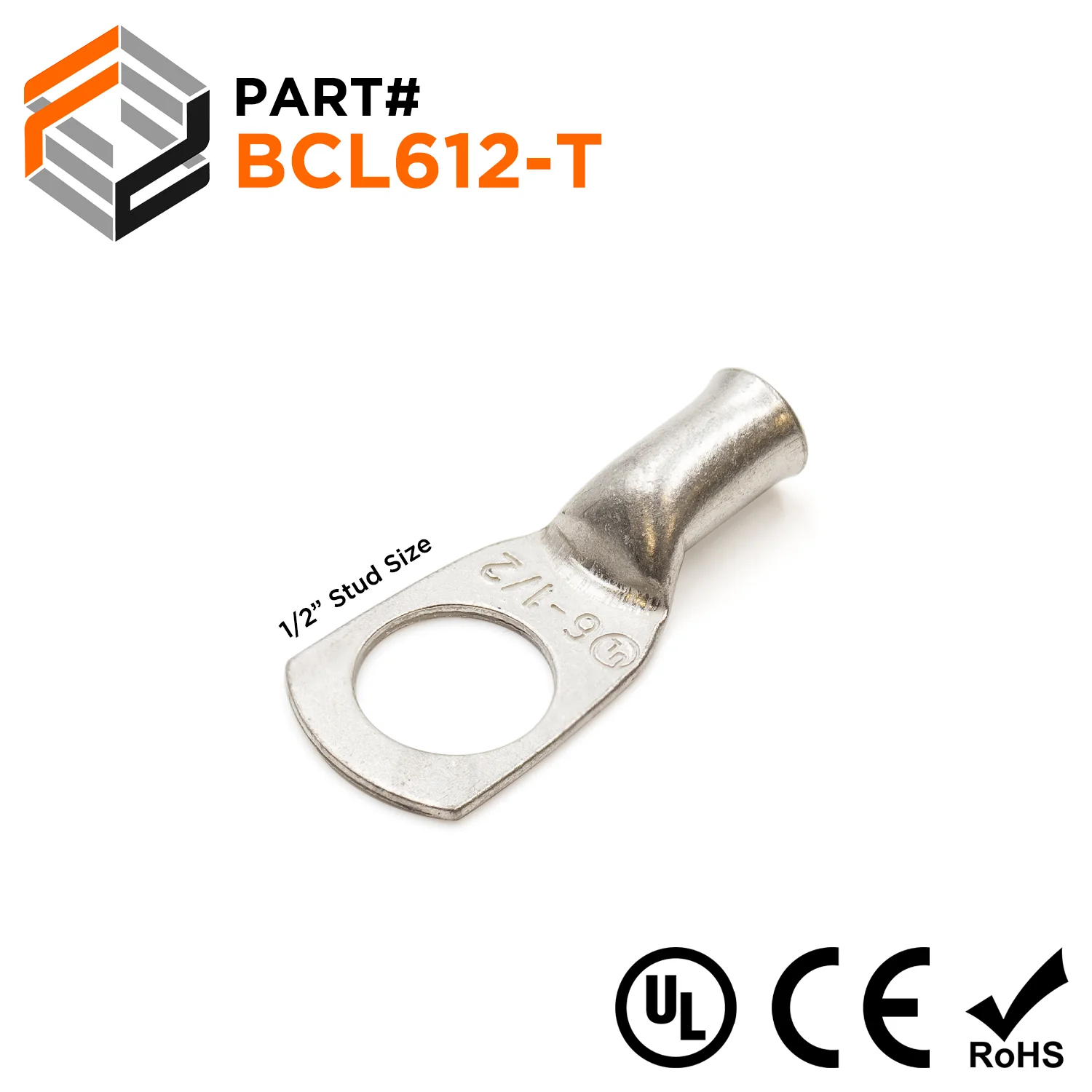 BCL612-T - 6 AWG Battery Cable Lugs, Tin Plated Copper, Terminal Lugs, 1/2" Stud, 1 Piece