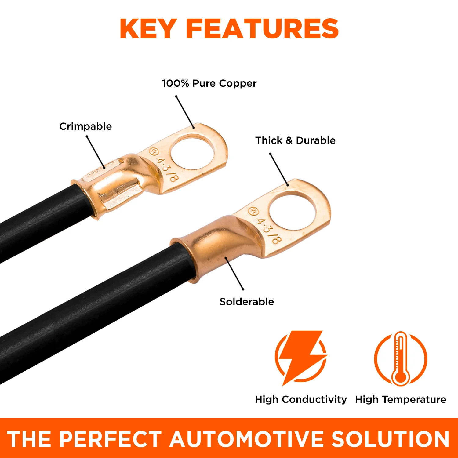 6 AWG Copper Battery Cable Lugs, Terminal Lugs, 1/4" Stud, 1 Piece - BCL614 - Image 3