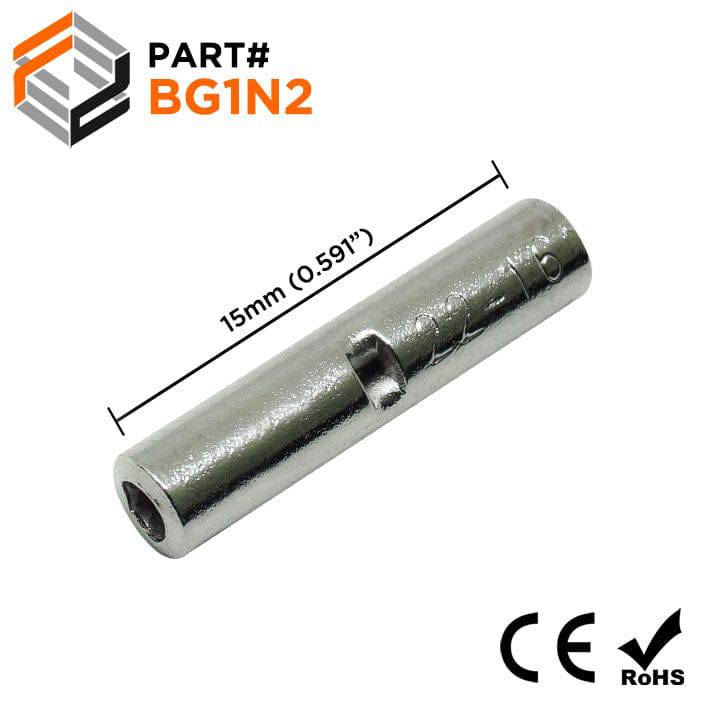 BG1N2 - 22 to 16 AWG High Temp Butt Splice Connectors, Steel, 900°F, 100 Pieces