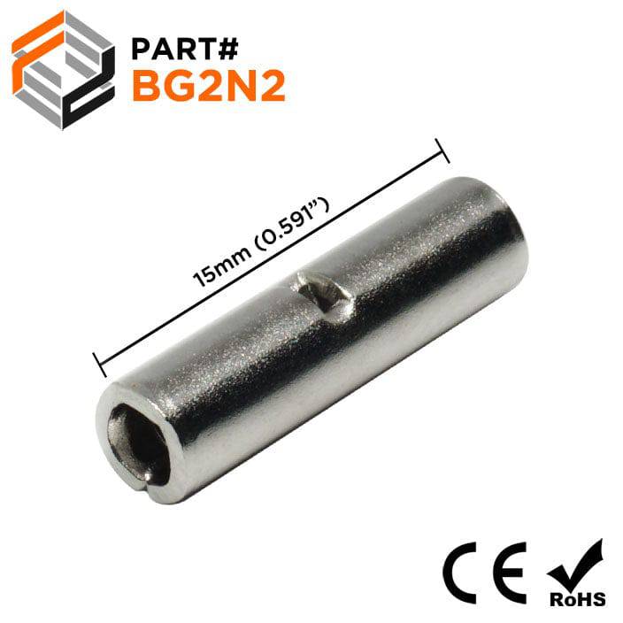 BG2N2 - 16 to 14 AWG High Temp Butt Splice Connectors, Steel, 900°F, 100 Pieces