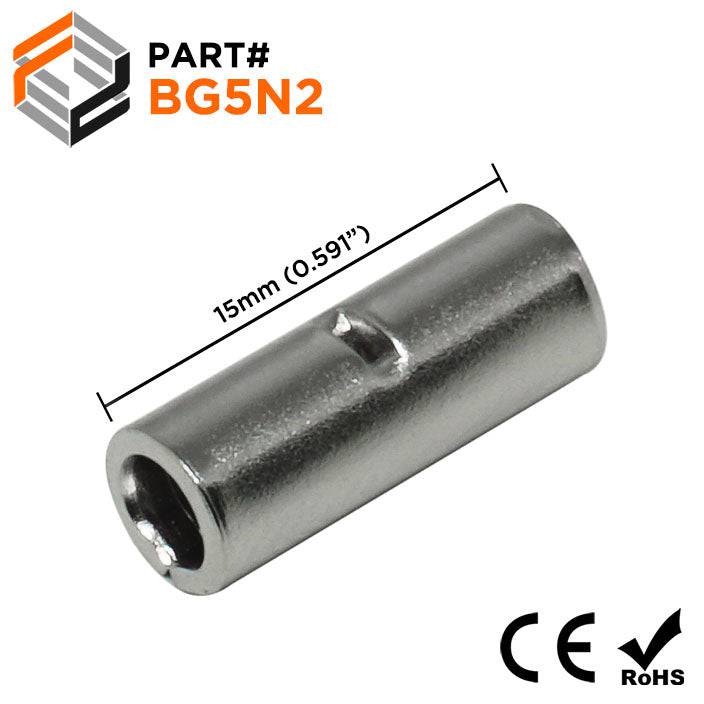 BG5N2 - 12 to 10 AWG High Temp Butt Splice Connectors, Steel, 900°F, 100 Pieces