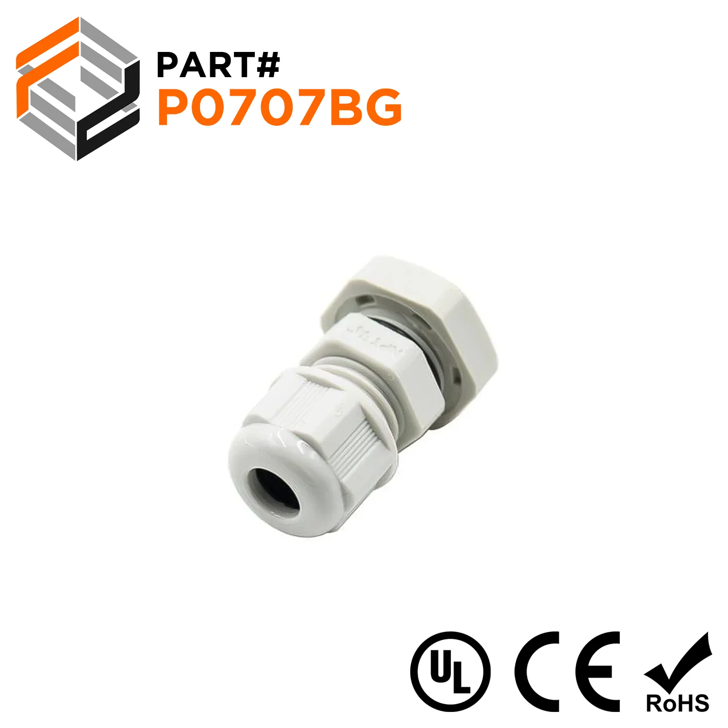 P0707BG - PG7 Thread Nylon Cable Gland, Beige, Range: 1/8" to 1/4", UL Listed, IP68, IP69K - 1 Piece