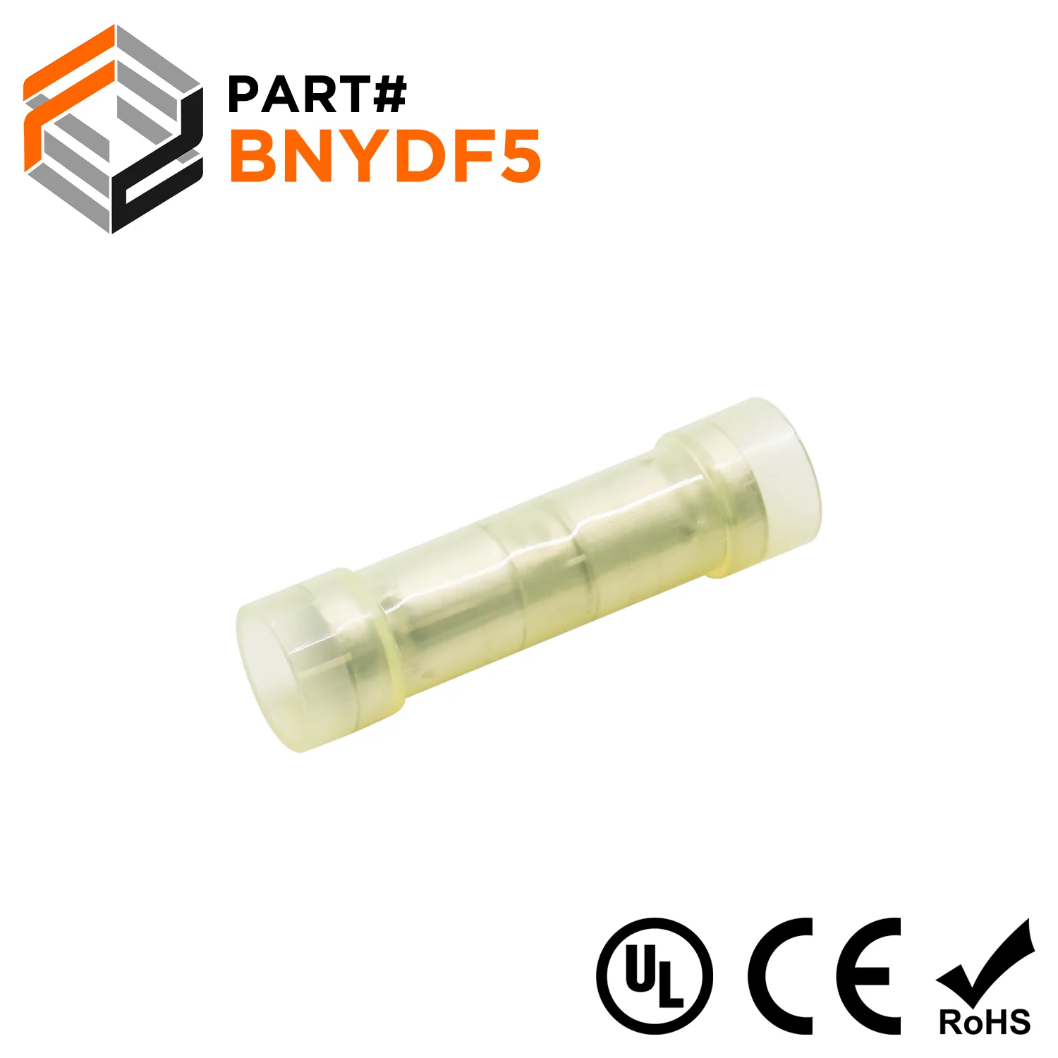 BNYDF5 - 12 to 10 AWG Nylon Butt Splice Connectors, Double Crimp, Flared, 50 Pieces