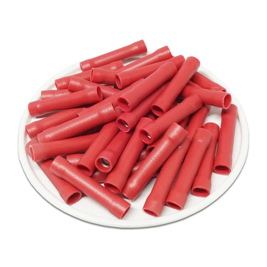 BVD1 - 22 to 16 AWG Vinyl PVC Insulated Butt Splice Connectors, Double Crimp/Flared, 100 Pieces