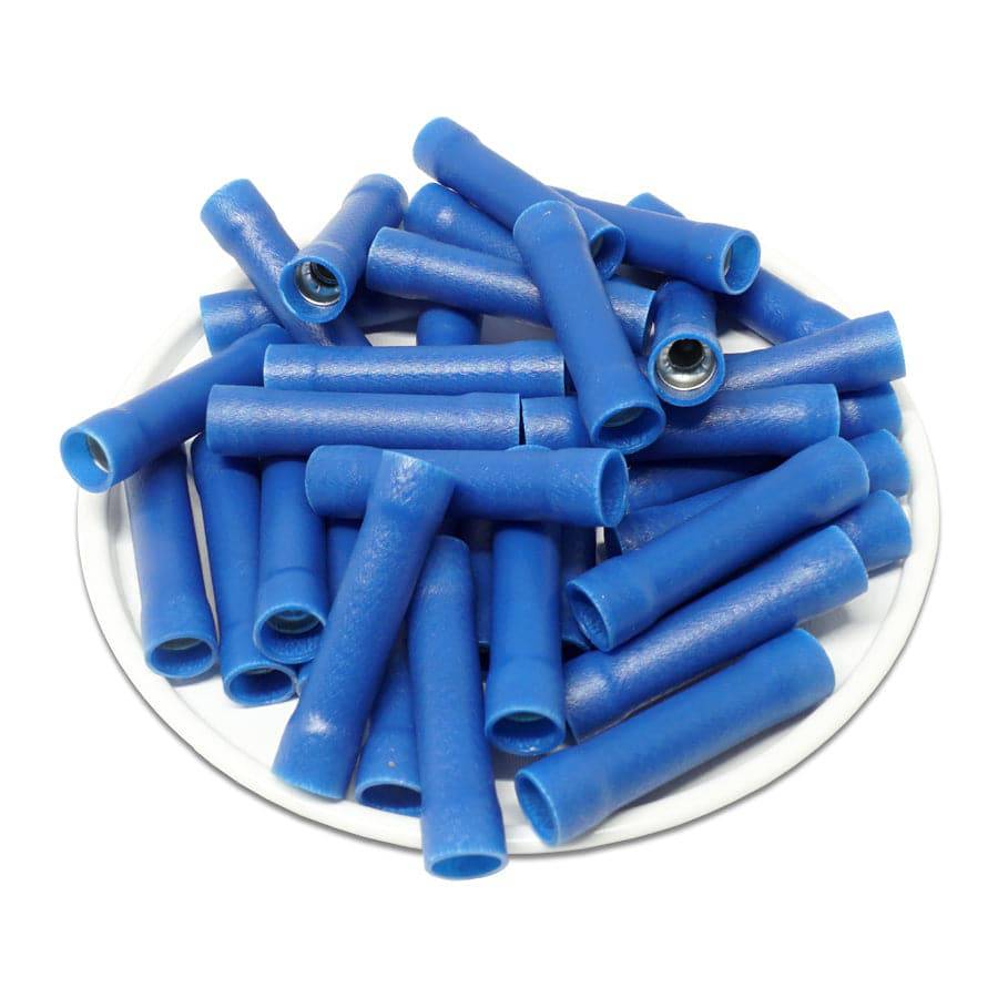 BVD2 - 16 to 14 AWG Vinyl PVC Insulated Butt Splice Connectors, Double Crimp/Flared, 100 Pieces