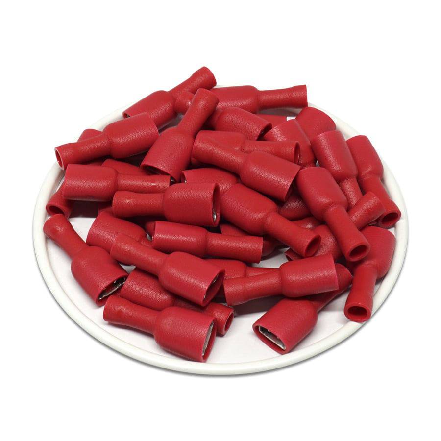FDFV1-250 - 22 to 16 AWG Vinyl PVC Insulated Quick Disconnects, Female, Fully Insulated, 100 Pieces