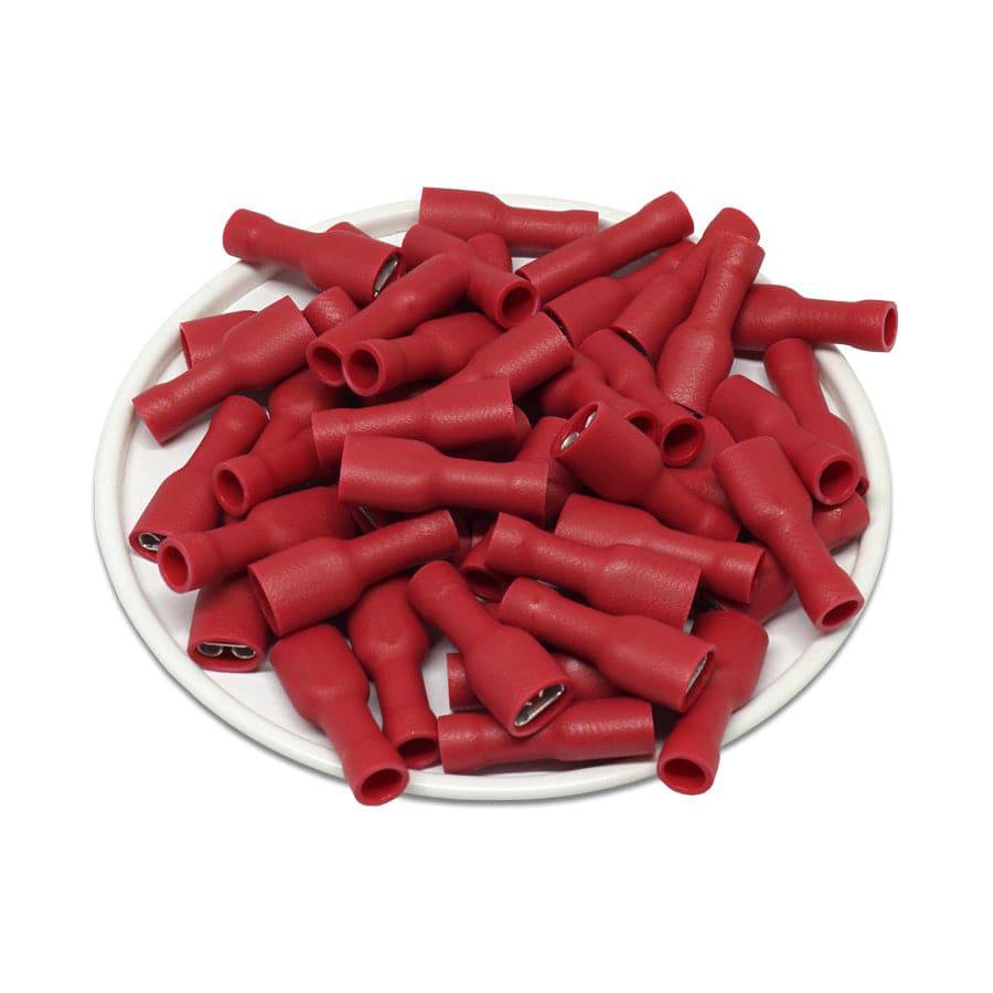 FDFV1-187(8) - 22 to 16 AWG Vinyl PVC Insulated Quick Disconnects, Female, Fully Insulated, 100 Pieces