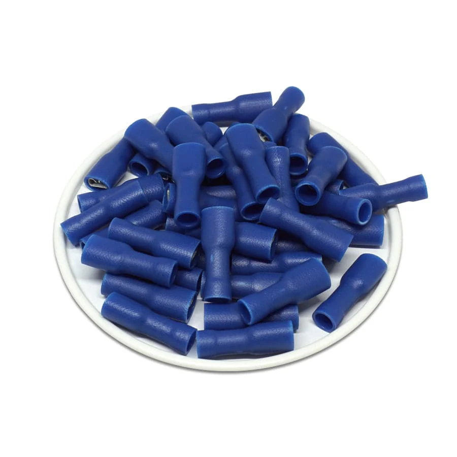 FDFV2-187(5) - 16 to 14 AWG Vinyl PVC Insulated Quick Disconnects, Female, Fully Insulated, 100 Pieces