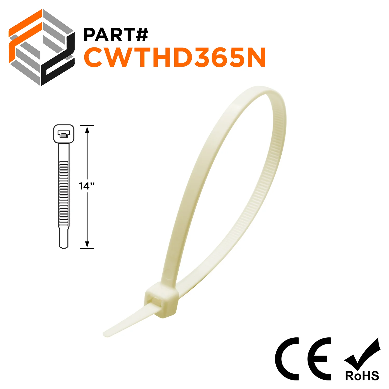 CWTHD365N - 14" Extreme Cold Weather Heavy Duty Cable Ties, 120-lb Tensile Strength, Natural, 100-Pack