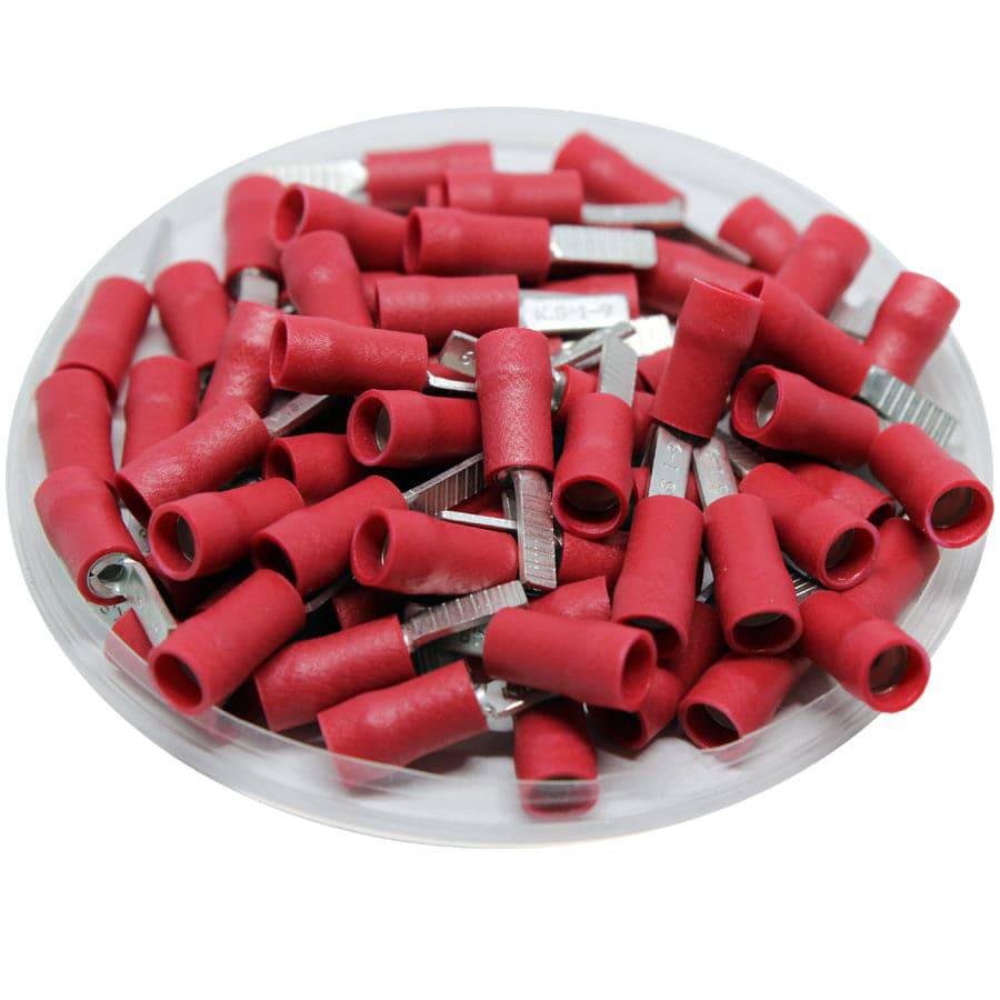 DBD1-9 - Vinyl Insulated Flat Blade Terminal - Double Crimp - 22-16 AWG - Red