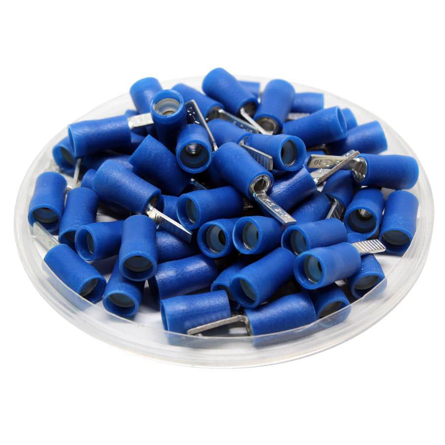 DBD2-10 - Vinyl Insulated Flat Blade Terminal - Double Crimp - 16-14 AWG - Blue