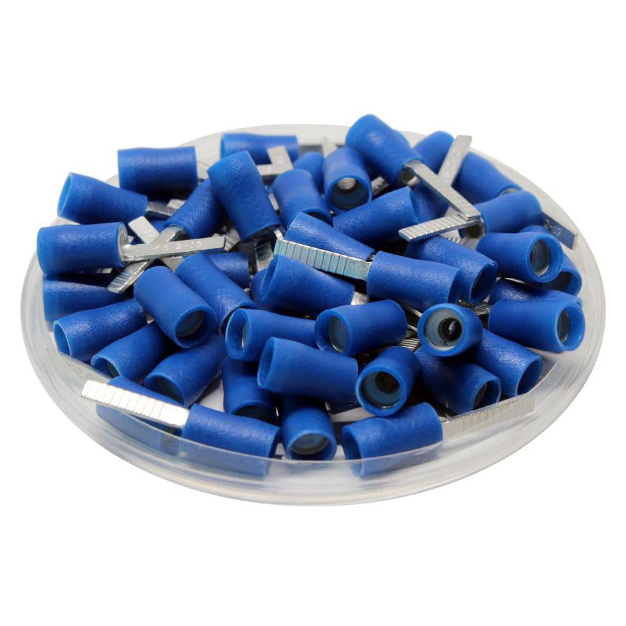 DBD2-13 - Vinyl Insulated Flat Blade Terminal - Double Crimp - 16-14 AWG - Blue