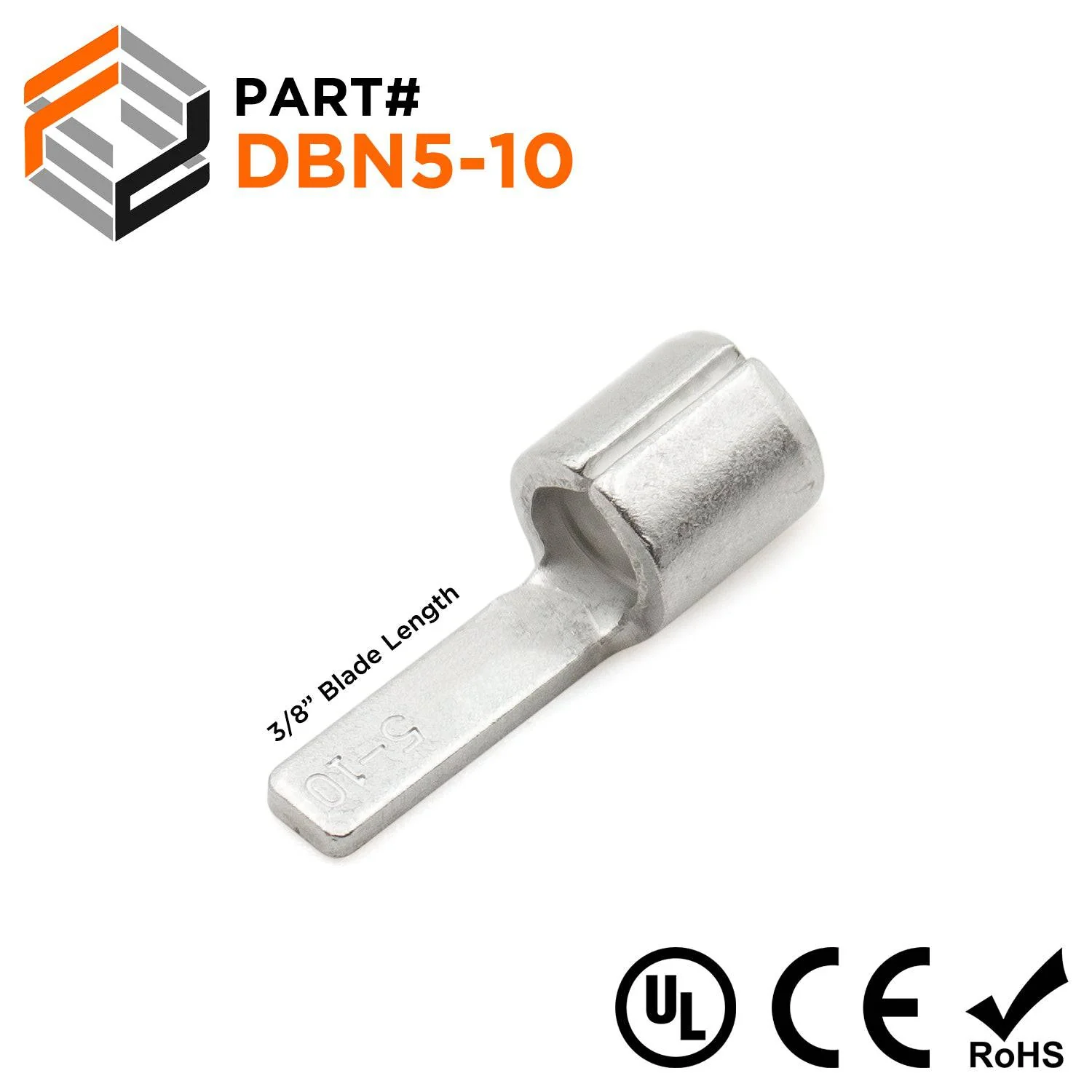 DBNB5-10 - 12 to 10 AWG Non Insulated Blade Terminals, 3/8" Blade Length x 0.110" Width, 100 Pieces