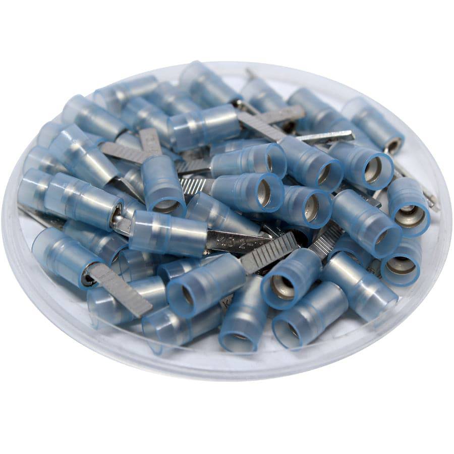 DBNYDL2-13 - Nylon Insulated Flat Blade Terminal - Double Crimp - 16-14 AWG - Blue