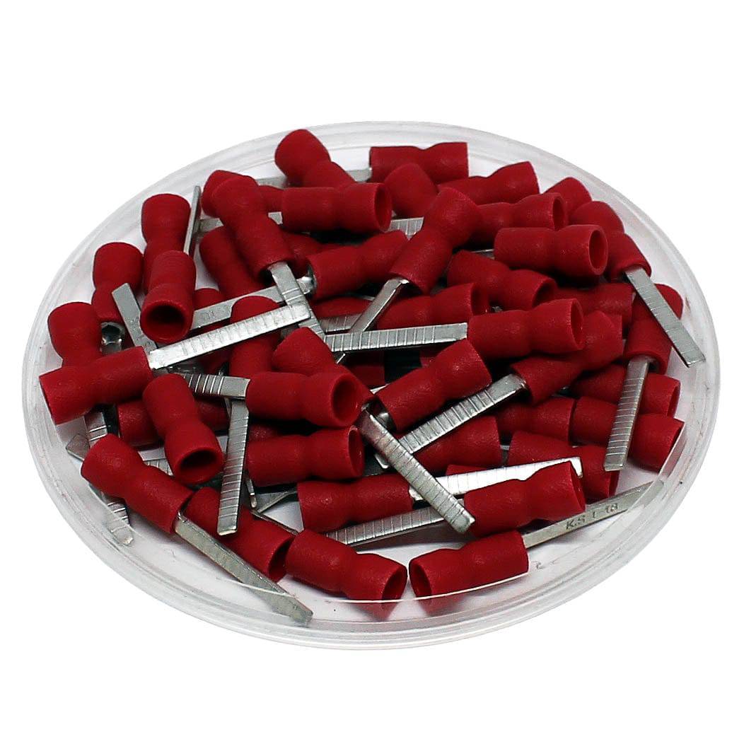 22 to 16 AWG Vinyl Insulated Easy Entry Flat Blade Terminals, Butted Seam, 100 Pieces - DBVES1-18
